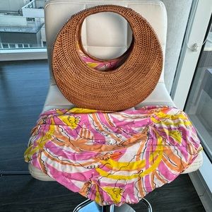 Anthropologie Woven Circular Bag with Decorative Bandana